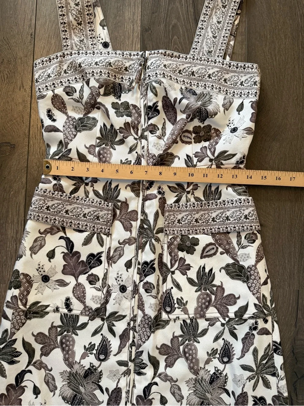 Tory Burch Botanical Print Mikado Apron Dress Floral Zip Front Sleeveless Size 2